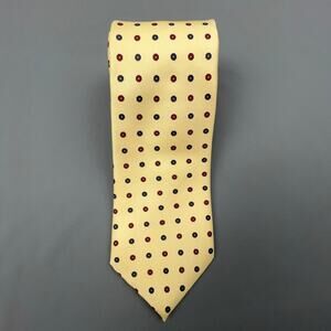 The Barrister Tie | Vintage Silk Yellow Necktie | Polka Dot Retro Preppy 56"